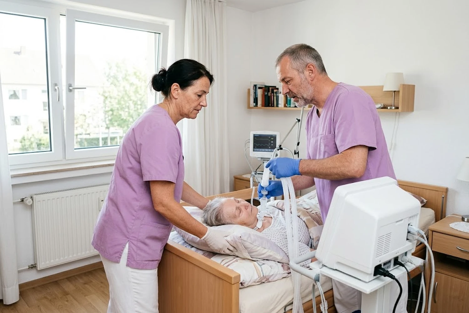 Curamore Pflegeteam bei der gemeinsamen Versorgung am Bett